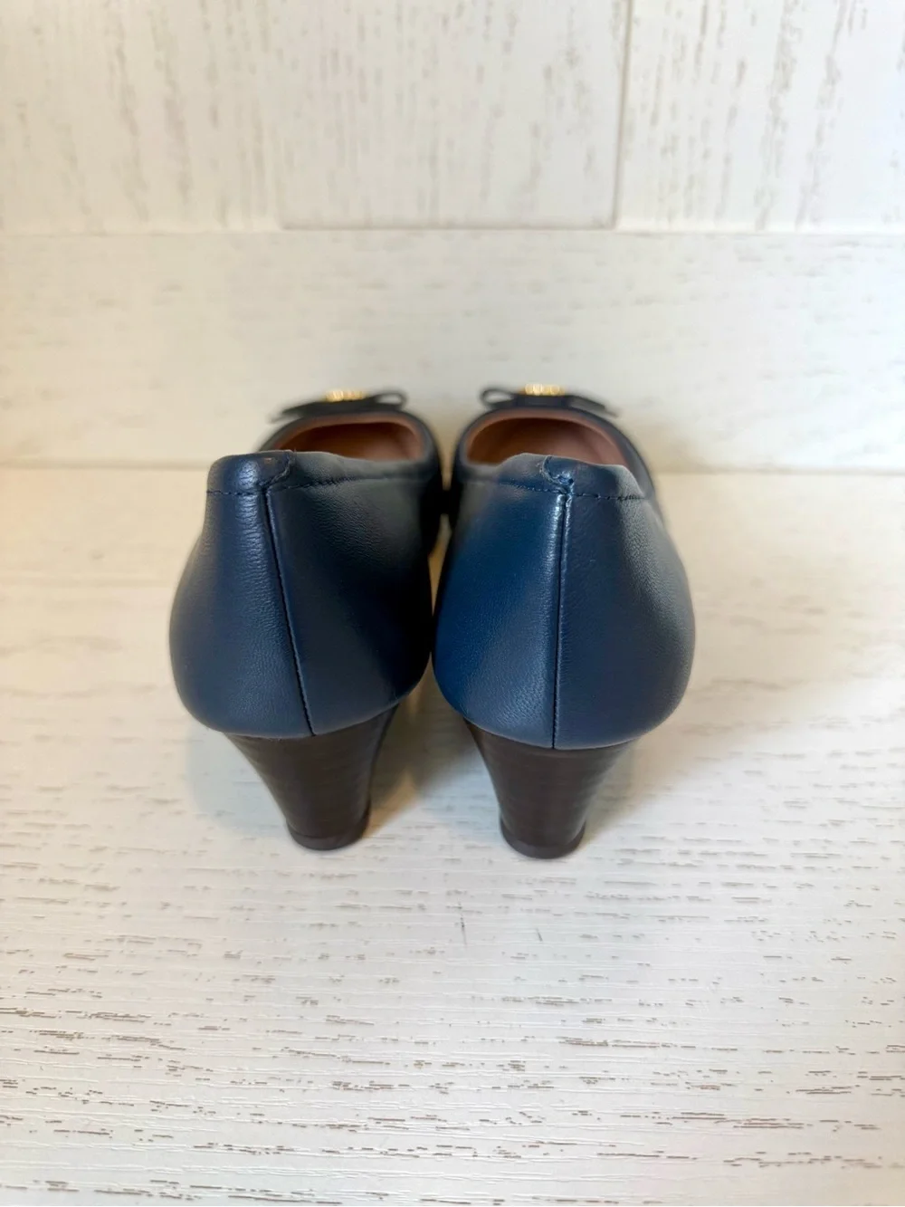 Cole Haan Navy Leather wedge pumps new without box size 8